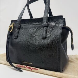 Salvatore Ferragamo Amy Tote Black Grained Leather Authentic Verified COA